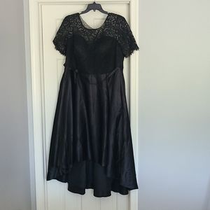 A Line Assymetrical Satin/Lace Dress Black